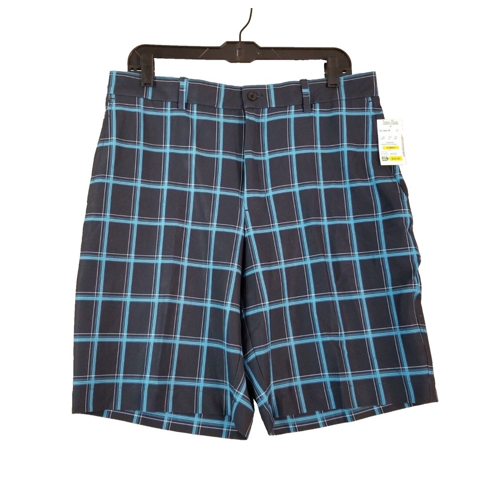 Dunning golf shorts mens 34x10 blue plaid stretch performance Dri-Fit NEW
